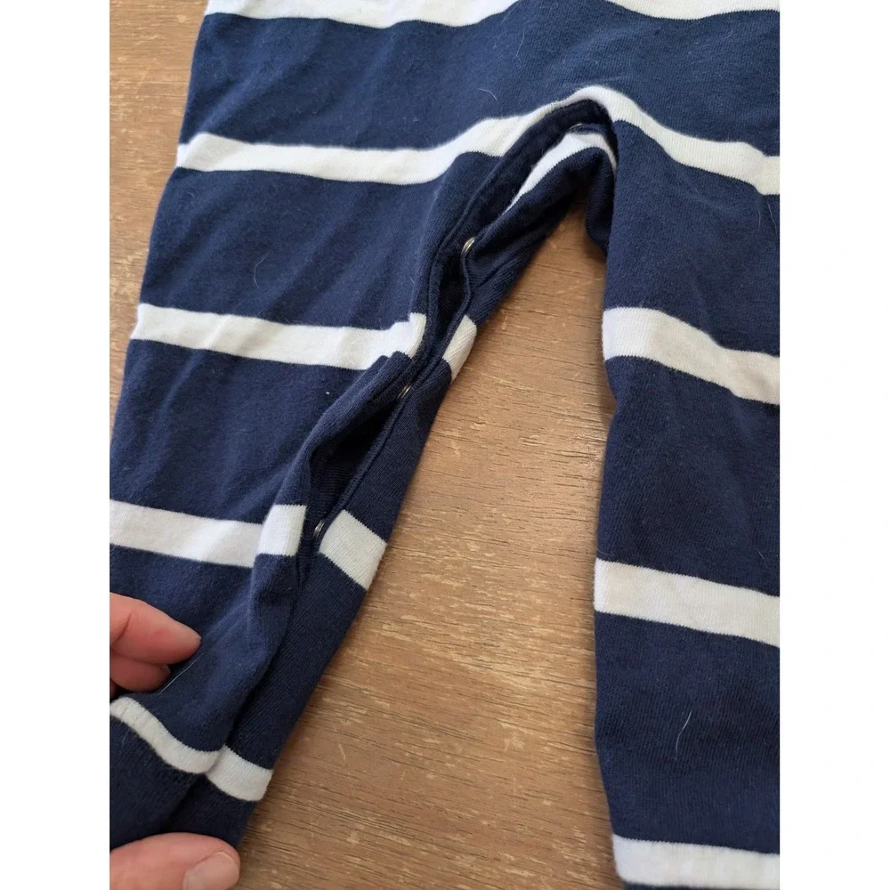 Ralph Lauren Baby Boy Navy White Striped Rugby Romper Coverall 12M Pony Logo